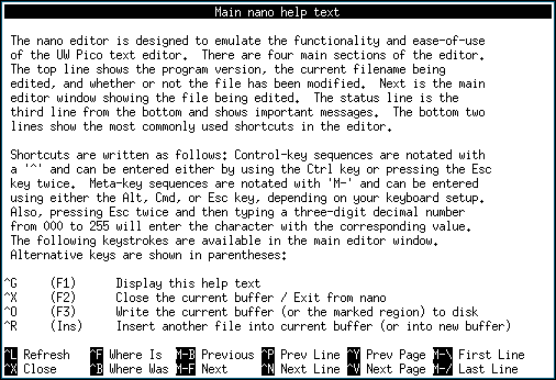 GNU Nano help screen